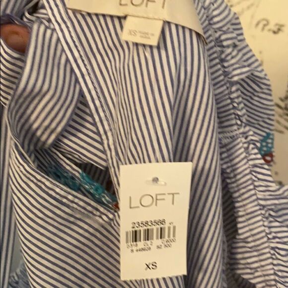 Loft Stripe Ruffle Boho Embroidered Dress Vacation Cruise Resort Wear New - Picture 11 of 16